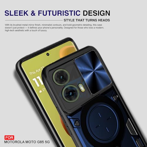 Image of AESTMO Armor Motorola Moto G85 5G Bumper Back Case Cover | Ring Holder & CD Pattern Sliding Camera Shutter Cover | Back Case Cover for Motorola Moto G85 5G (Black)