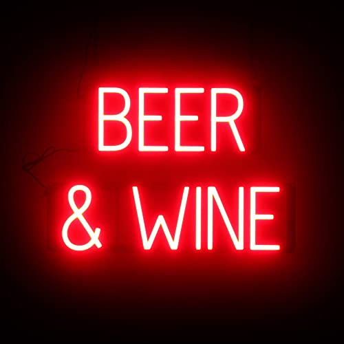Image of SpellBrite LED Neon BEER & WINE Sign for Business - Red, 22 inch x 15 inch | Ultra-Bright Click-Together Signage for Bars & Restaurants, with Visibility from 500 ft - 8 Animations, 6 Brightness Levels