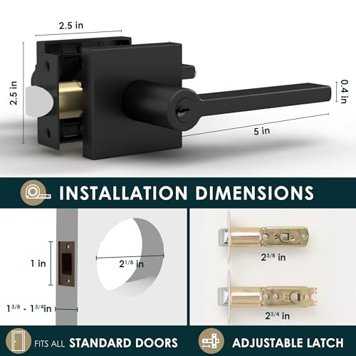 Image of Mega Handles - Prime Entrance Handle, Entry Lever Door Handle, Heavy Duty Square Locking Lever Set for Left or Right-Handed Doors, Interior /Exterior Door Levers - Matte Black