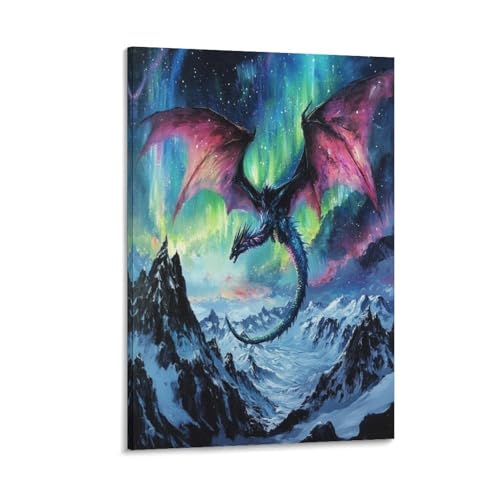 Dragon murale decoration pour salon - Impression sur toile affiche 30x45