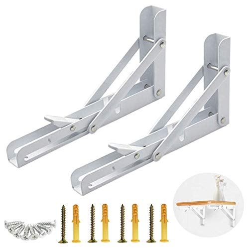 200mm Escuadra Abatible Escuadras Abatibles Blancas Soportes Plegables Triangulares de Metal Soportes Plegables para Estante de Pared Soporte para Estante Plegable para Microondas Muebles 2 Piezas