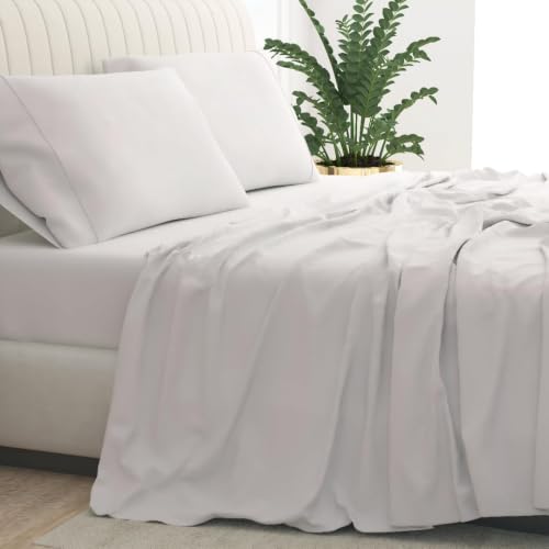 Image of Queen Size Sheets, 1000 Thread Count 100% Cotton 4-Piece Bed Sheet Set, 16-Inch Deep Pocket, Soft Breathable Cooling Sateen Hotel Bedding, Ivory