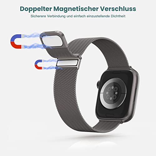 Yoohoo Milanese Loop for Apple Watch Straps 38mm 40mm 41mm 42mm 44mm 45mm 46mm 49mm Women Men,Adjustable Metal Band with Dual Magnetic Clasp for iWatch Series 11 10 9 8 7 6 5 4 3 SE3 Ultra3,Graphite - Image 3
