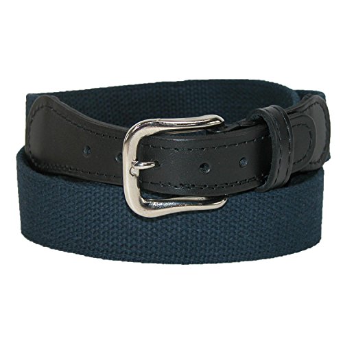 Boston Leather Men's Cotton Web Belt with Leather Tabs, 40, Navy