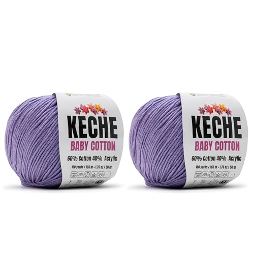 Image of Keche Baby Cotton, 60% Cotton 40% Acrylic Yarn, Soft Cotton Yarn for Crochet and Knitting, Amigurumi Yarn 4 Skeins /Balls [1.76 Oz (50g) / 180 Yrds (165m)] x 2 Lilac