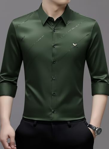 Image of IndoPrimo Men's Premium Satin Shirt for Party, Formal & Casual Wear - Stylish Designer Full Sleeve Shirt for Men