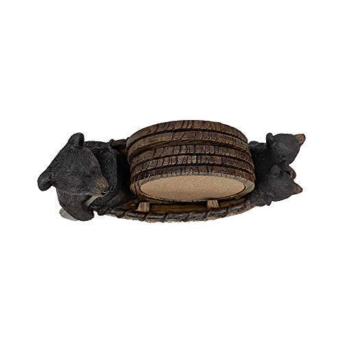 Black Bear Canoe Coaster Set with Holder - Pine Ridge 3 Rustic Black Bear Cabin Decor Absorbent Coaster Drink - Set of 5 Drink Coaster Set - Thumbnail 6