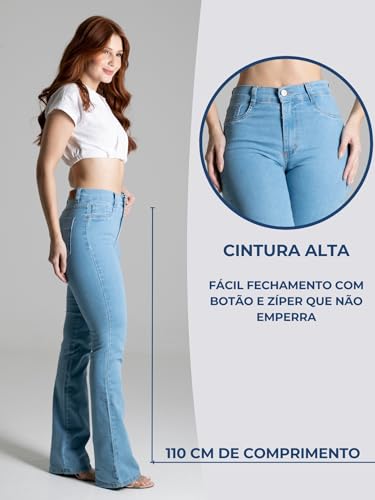 Calça Jeans Feminina Sawary Boca de Sino Flare Boot Cut Lycra Elastano Confortável Moda Feminina Rou