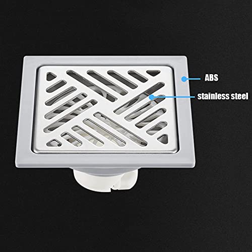 Couvercle de drain de douche carré inox 10cm avec grille d'insertion carrelage