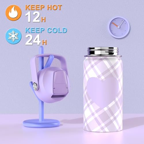 Bevalsa Kids Backpack for Girls with Insulated Water Bottle, Plaid Pink Bookbag Backpack for Girls Kid, 14oz Termos Kids Water Bottle Stainless Steel, Lunch Bag & Pencial Case, Back To School Gift 7