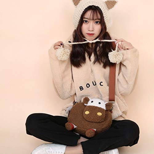 KESYOO Bolsas Crossbody Bolsa de Lona de PelÃºcia Em Forma de Vaca Bolsa de Ombro Casual Bolsas Hobo