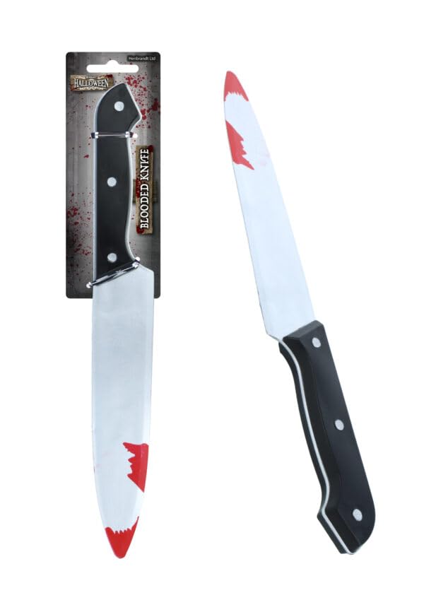 Fake Bloodied Knife Prop 31cm – Halloween Horror Costume Accessory, Realistic Bloody Kitchen Knife for Fancy Dress, Haunted House & Party Decoration
