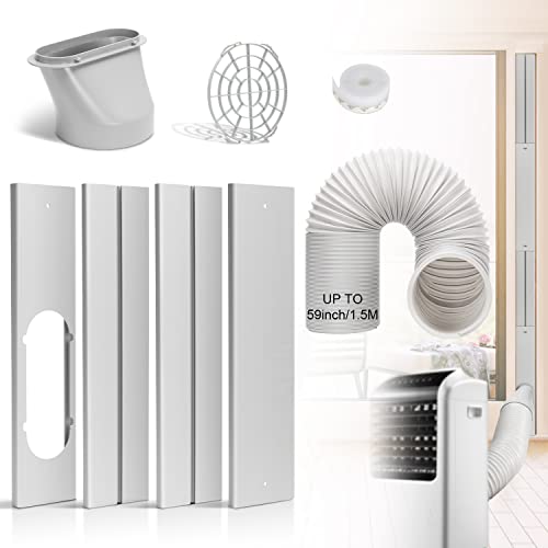 Portable Air Conditioner Window Door Kit with Exhaust Hose, Adjustable Window Seal for AC Unit, Sliding AC Vent Kit for Horizontal or Vertical Windows, AC Window Kit with 5.9' Diameter 59' Length Hose