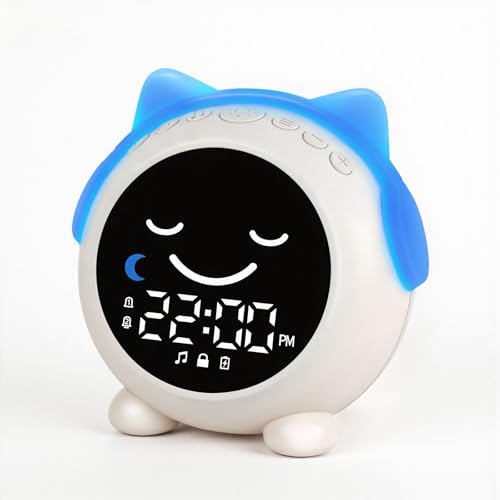 INXDOLHOM Wecker Kinder Wecker digital Kinder Snooze und 9 White Noise Einstellbare Helligkeit und Lautstärke Kids Schlaftrainer für Schulanfänger Mädchen Jungen