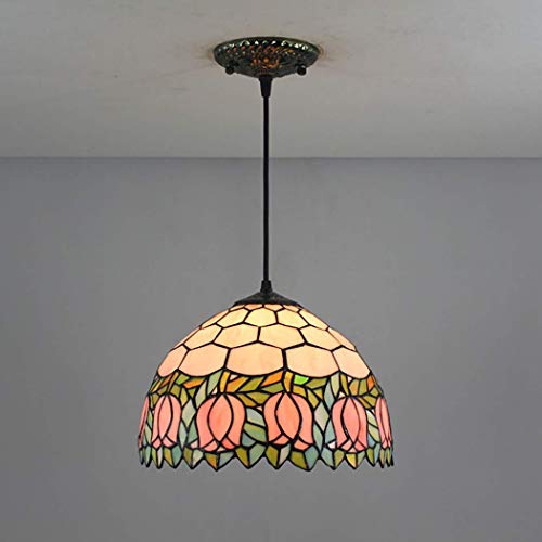 Lustre Tiffany en vitrail d'art tulipe, plafonnier rétro chic