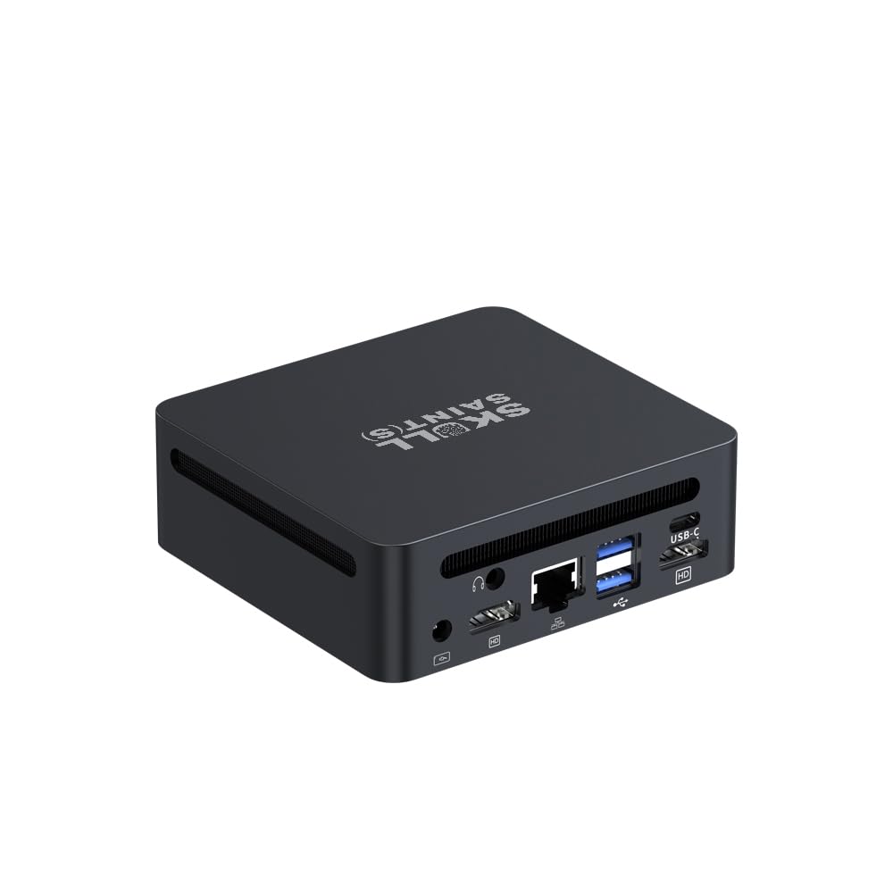 SKULLSAINTS CoreX Mini PC Powered by Ryzen Series, Triple Display Support, Wi-Fi 6E, Bluetooth 5.3, Compact Design, Metal Body (Ryzen 7 4800H, 32GB DDR4 + 1TB M.2 NVME, Win 11 Pro, Black)