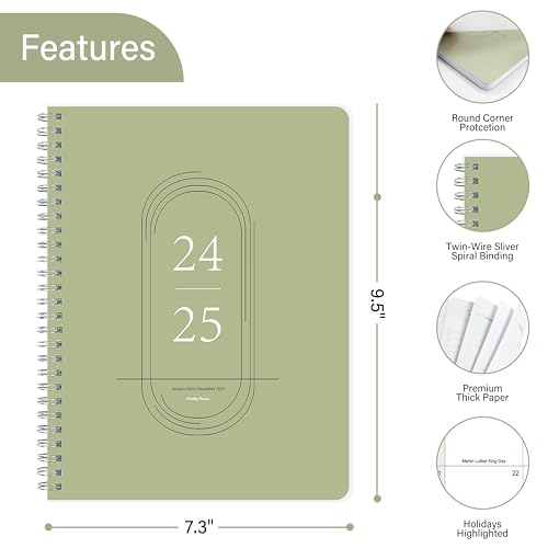 2024-2025 Monthly Planner, Simplified Monthly Calendar Planner 7.3\" * 9.5\" Waterproof Cover Twin-Wire Binding With To Do List Notebook & 24-Monthly Planner for Office Supplies, Green, Jan 2024 - Dec - Thumbnail 3