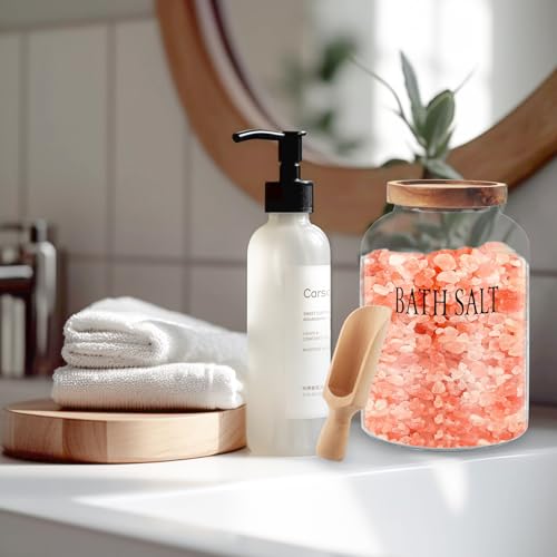 Klmnop 2L Glass Bath Salts Jar with Wooden Scoop, Bath Salt Container with Lid, Bathroom Organizers and Bathroom Decor and Accessories for Women(Clear) - Image 5