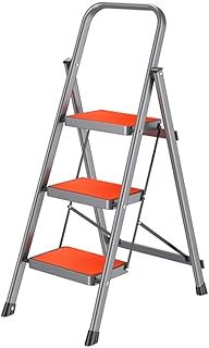Ladder Step Ladders 3-Step Ladder 1.9” Thickness Folding Step Stool with Anti-Slip Wide Pedal and Silver Grip Metal Lightweight Stepladders for Adult Portable Step Stool