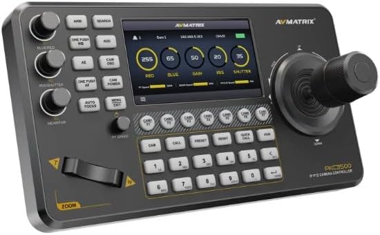 AVMATRIX PKC3500 PTZ Controller with 5" Screen & 4D Joystick, PoE+, ONVIF/VISCA/Pelco, Controls up to 255 Cameras, IP/RS232/RS485 Control, NDI Preview (NDI Model) (PKC3500-NDI)