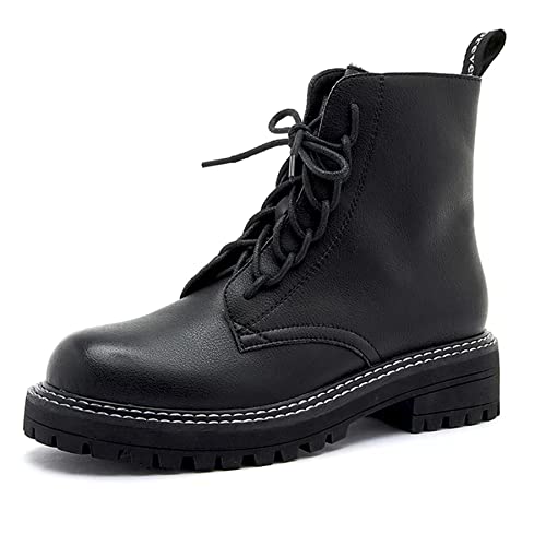 Damen Stiefeletten , Combat Boot,Rutschfest Outdoor Boot,Halblange Stiefel, Leder Schuhe Frauen, Lederboots,Schnürstiefel Trekking Boots,Schwarz,Black 40EU Cover