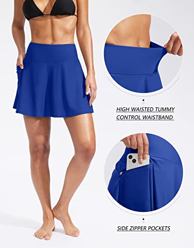 Image of Kayrth Women's High Waisted Swim Skirt with Zipper Pockets Tummy Control Bathing Suit Swimsuit Tankini Bottoms