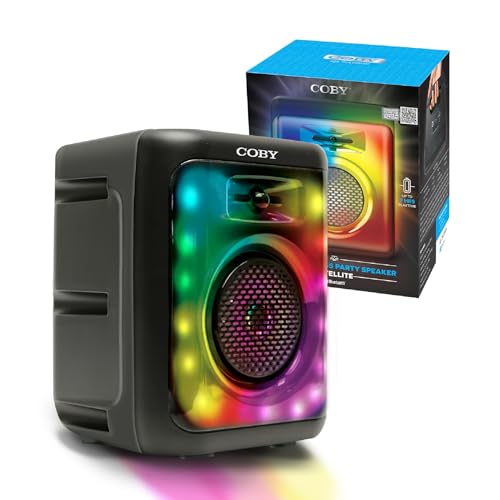 Image of Coby Portable Bluetooth Speaker with 11 LED Light Modes, True Wireless Pairing, FM Radio, Karaoke Mic & Aux Input, USB SD TF Card Slots, Type-C Charging, 7Hr Playtime Party Speaker Black