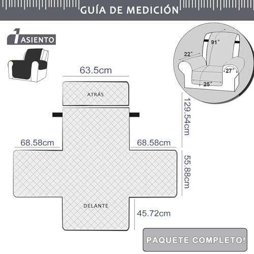 Miniatura 2 de Astis Fundas Para Sillas Reclinables, Funda Sofa 1 Plaza Fundas Sillon Relax With Pockets Non-Slip Fabric Couch Cover, Antimanchas Y Antiarañazos, Fundas Lavables Para Sillas Reclinables S, Gris