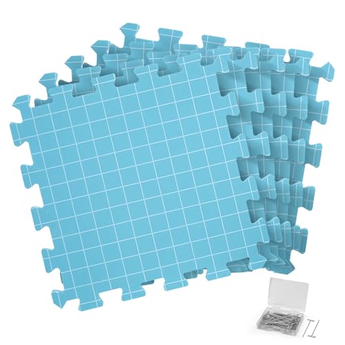 Image of CraftyManor 5 PCS Blocking Mats for Knitting & Crochet Projects, Crochet Blocking Mat with 50 T- Pins, Knitting Board and Pins (Blue 5PCS)