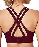 Yvette Sport BH Starker Halt Gepolstert Gekreuzt Rücken Große Brüste Lauf Fitness Yoga Bra,Rot,XXL Große Größen