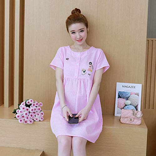 Zinniaya Vestido de enfermería de Maternidad de Verano Corbatas Cintura Manga Corta O-Cuello Camisa a Rayas Vestido para Mujeres Embarazadas Ropa de Embarazo