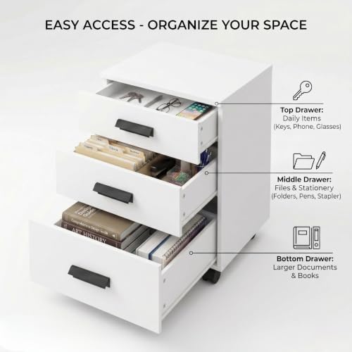 Image of FFO FileMate Wooden Filing Cabinet with 3 Drawers, Office File Storage Cabinet, Compact Document Organizer for Home Office,Study Room & Bedroom, White DIY