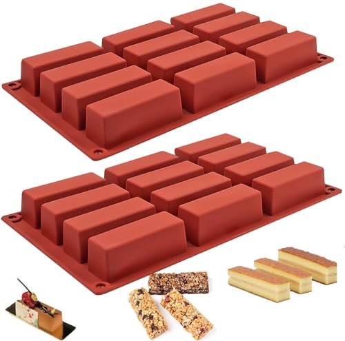 Navani 12 Cavity Large Rectangle Silicone Moulds for Baking - Ideal Maker for Granola Bars Chocolate Truffles Brownies Cheesecakes Puddings - Energy Bar Maker and More - 2PCS