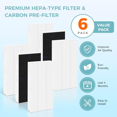 Image of 6 Pack U Filter Replacement for Honeywell HHT270, HHT290 Air purifier | and for Febreze Air purifier Filter Replacement Dual Action HEPA-Type FRF102B, Models FHT170, FHT180, FHT190