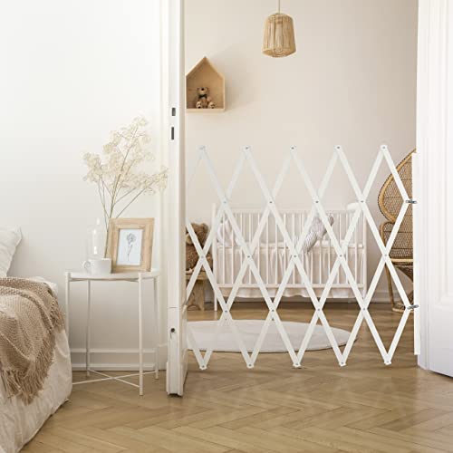 Relaxdays Hundeabsperrgitter, ausziehbar bis 130 cm, 87,5-100 cm hoch, Bambus, Hunde Schutzgitter für Treppe & Tür, weiß