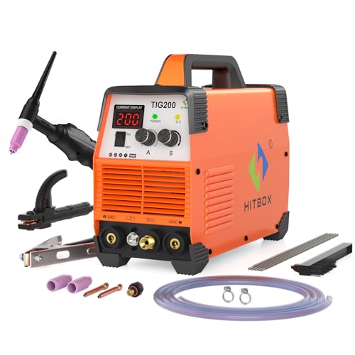 HITBOX TIG Welder 200A, 240V HF TIG/MMA 2-in-1 Welding Machine, Digital Display, 80% Duty Cycle, Welds Carbon Steel, Iron, Stainless Steel, with TIG Torch & MMA Kit (TIG200)