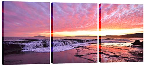 SUMIANYH Sonnenuntergang Leinwand Wandkunst Strandszene Wandkunst Leinwanddruck Dekor Bild Kunst gespannte Leinwand Holzrahmen für Wohnzimmer Schlafzimmer Badezimmer Büro Küche Wanddekoration Cover