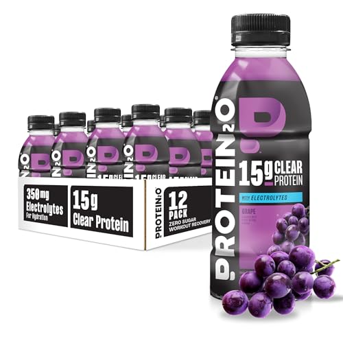 Image of Protein2o Hydration Drink - 2-in-1 Liquid Clear Whey Protein Isolate and Electrolyte Drink - 15g Protein, Vitamins B5, B6 - Post-Workout Recovery - 16.9 Fl Oz - 12 Count Grape