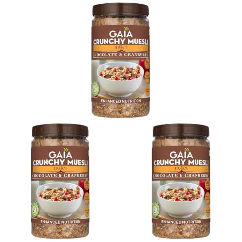 Image of Gaia Crunchy Millet Muesli | Chocolate & Cranberry | Source of Protein | High in Dietary Fibre | Zero Trans-Fat | Zero Cholesterol | For Weight Loss 1kg (Pack of 3)
