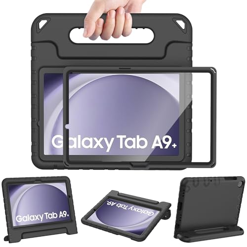 AVAWO Kids Case for Samsung Galaxy Tab A9+/A9 Plus 11 Inch 2023 Case with Built-in Screen Protector, Light Weight Shock Proof Handle Stand Kids Friendly Cover for (SM-X210/X216/X218),Black