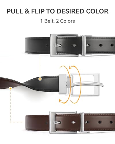 Image of CHAOREN Reversible Belt Men 1 Piece - 1.25 inch Leather Dress Belt - Trim to Fit for Elegant Style