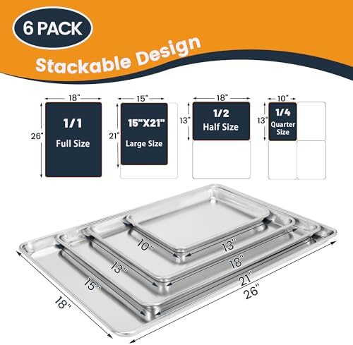 6 Pack Quarter Size Baking Sheet Pan, Aluminum Commercial Cookie Sheet Pan, Durable & Anti-Stick 13”x 10” - Thumbnail 3