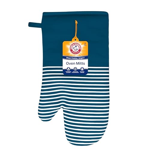 Arm & Hammer Striped Oven Mitts, Heat Resistant, Non-Slip Silicone Grip, 2 Pack, Navy - image 1