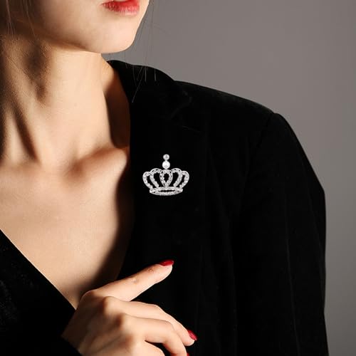 Image of YUNXI King Queen Royal Crown Brooch For Women Men Fashion Gold Silver Rhinestones Crystal Brooches Pin Wedding Party Banquet Birthday