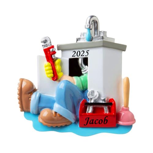 Plumber Christmas Ornament Personalized Handyman Worker Holiday Tree Decoration for DIY and Tradesmen with Custom Name