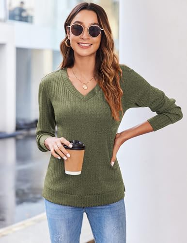 Image of Zeagoo Long Sleeve Shirts for Women V Neck Casual Sweaters Basic Knit 2025 Fall Fashion Pullover Tops