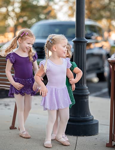 Arshiner BAS005982_BP_140 Girls Shiny Ruffle Sleeve Ballet Leotard With Skirt Criss-Cross Back Dance Dresses Dark Purple,Little Kid thumb #7