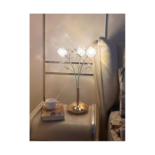 Lampe de table en cristal fleur avec reflets lumineux créatifs