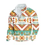 Muscularfit deal of the day prime today Sweatshirts for Men Loose Fit Ethnic Print Quarter Zip Lightweight Pullover Casual Western Aztec Ethnic Shirts men hoodies zip up Orange XL