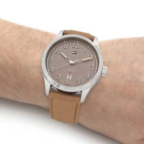Image of Tommy Hilfiger Brown Dial Beige Leather Strap Analog Watch for Men- TH1710561